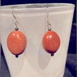 *3 for $20* Goldstone Drop Earrings, Orange/Brown, Silver-toned accents